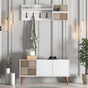 Stewehome Έπιπλο Εισόδου Λευκό με Κρεμάστρες &amp;amp; Ντουλάπι 120x35x60 cm