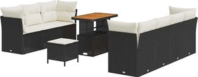 vidaXL Σετ Καναπέ Κήπου με μαξιλάρι 10 pcs Μαύρο και κρεμ