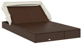 vidaXL Ξαπλώστρα 2 Ατόμων Πτυσ. Οροφή Καφέ 213x118x97 εκ. Συνθ. Ρατάν