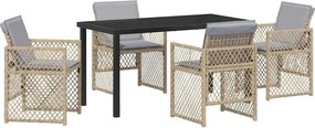 vidaXL Σέτ φαγητού για κήπο 5 pcs Μπεζ συνθετικό ρατάν