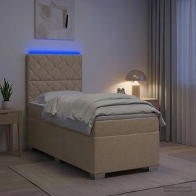 vidaXL Κρεβάτι box spring με στρώμα Κρεμ 100 x 200 cm Ύφασμα