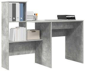 vidaXL Γραφείο με ράφι Γκρι σκυροδέματος 131.5 x 50 x 106.5 εκ.