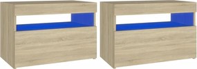 vidaXL Κομοδίνα με LED 2 τεμ. Sonoma Δρυς 60 x 35 x 40 εκ.