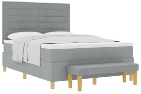 vidaXL Κρεβάτι με Ελατήριο & Πάγκο Ανοιχτό Γκρι 140x190 εκ Ύφασμα