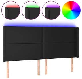 vidaXL Κεφαλάρι Κρεβατιού LED Μαύρο 203x16x118/128 εκ. Συνθετ. Δέρμα