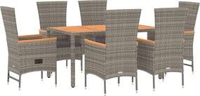 vidaXL Σετ Τραπεζαρίας Κήπου 7 τεμ. Γκρι Συνθ. Ρατάν με Μαξιλάρια