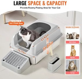VEVOR 6 in Deep Cat Litter Box Odor-Free Litter Box with Filtering Foot Board
