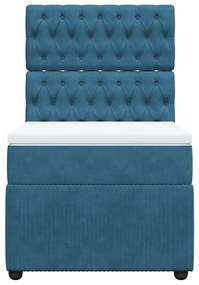 vidaXL Κρεβάτι Boxspring με Στρώμα Μπλε 90x190 εκ. Βελούδινο