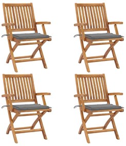 vidaXL Καρέκλες Κήπου Πτυσσόμενες 4 τεμ. Μασίφ Ξύλο Teak με Μαξιλάρια