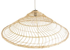 GloboStar KAIA 02348 Boho Κρεμαστό Φωτιστικό Οροφής Μονόφωτο 1 x E27 AC220-240V IP20 - Φ100 x Υ30cm - Μπεζ Ξύλινο Μπαμπού Πλέγμα Καμπάνα - 5 Χρόνια Εγγύηση