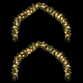 vidaXL Χριστουγεννιάτικη στεφάνη με 600 LED 2 pcs Πράσινο PVC