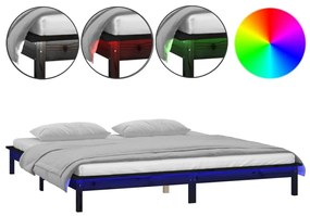 vidaXL Πλαίσιο Κρεβατιού με LED Μαύρο 135 x 190 εκ. Διπλό Μασίφ Ξύλο