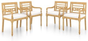 Καρέκλες Batavia 4 τεμ. από Μασίφ Ξύλο Teak με Μαξιλάρια - Λευκό