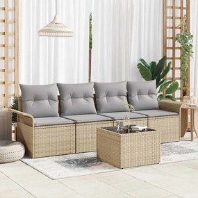 vidaXL Σετ 5 Τεμαχίων Καναπέ Κήπου με Μαξιλάρια Μπεζ Πολυ Ρατάν