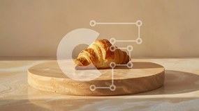 Intra Συλλεκτικό Ξύλινο Παζλ Plywood  4mm - Φρέσκο ​​κρουασάν σε μαρμάρινη πιατέλα Σε Ξύλινο Κουτί - Διαστάσεις: 10x10 cm – 25 κομμάτια