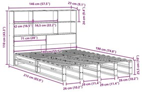 ΚΡΕΒΑΤΙ ΒΙΒΛΙΟΘΗΚΗ ΧΩΡΙΣ ΣΤΡΩΜΑ ΚΑΦΕ 140X190 ΕΚ ΜΑΣΙΦ ΠΕΥΚΟ 3323949