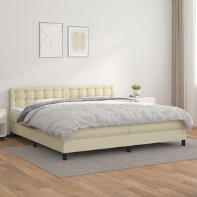 vidaXL Κρεβάτι Boxspring με Στρώμα Κρεμ 200x200 εκ. Συνθετικό Δέρμα