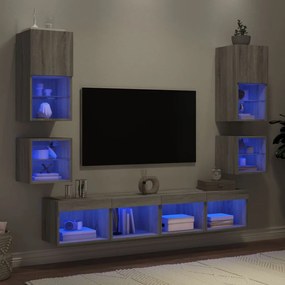 vidaXL Έπιπλα Τοίχου Τηλεόρασης 8 τεμ. LED Γκρι Sonoma από Επεξ. Ξύλο