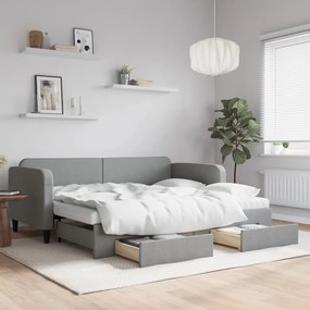 vidaXL Καναπές Κρεβάτι Συρόμενος Αν. Γκρι 90x200 εκ Ύφασμα &amp; Συρτάρια
