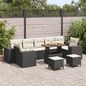 vidaXL Σετ Καναπέ Κήπου 10 pcs Μαύρο, Κρέμα 90 x 55 x 71 cm