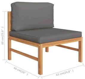 vidaXL Σαλόνι Κήπου Σετ 4 Τεμαχίων Μασίφ Ξύλο Teak με Γκρι Μαξιλάρια