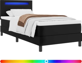 vidaXL Κρεβάτι με ελατήρια με στρώμα Μαύρο 90 x 190 cm Τεχνητό δέρμα