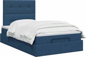 vidaXL Κρεβάτι Ottoman με Στρώμα και LED Μπλε 120 x 200 cm Ύφασμα