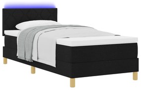 vidaXL Κρεβάτι Σπασί με Στρώμα & LED Μαύρο 100x200 εκ. Υφάσματος