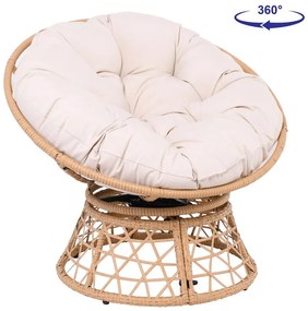 WOODWELL Ε293,1ROLLY Πολυθρόνα Κήπου-Βεράντας Περιστρεφόμενη Μεταλλική, Wicker Φυσικό, Μαξιλάρι Εκρού 90x78x80cm Ε293,1
