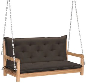 vidaXL Παγκάκι Κούνια 120 εκ. από Μασίφ Ξύλο Teak με Taupe Μαξιλάρι
