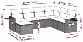 vidaXL Καναπές Σετ 7 Τεμαχίων Μαύρο Συνθετικό Ρατάν με Μαξιλάρια