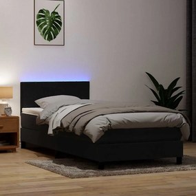 vidaXL Κρεβάτι Boxspring με Στρώμα &amp; LED Μαύρο 90x210 εκ. Βελούδινο
