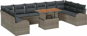 vidaXL Σετ Καναπέ Κήπου με αποθήκευση 11 pcs Γκρι Πολυ ράταν
