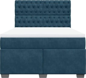 vidaXL Κρεβάτι Boxspring με Στρώμα Μπλε 140x190 εκ. Βελούδινο