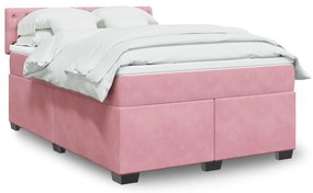 vidaXL Κρεβάτι Boxspring με Στρώμα Ροζ 140x200 εκ. Βελούδινο