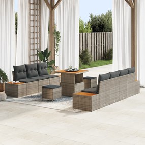 vidaXL Σετ Καναπέ Κήπου με μαξιλάρι 10 pcs Γκρι Πολυ ράταν