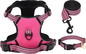 vidaXL Λουρί Σκύλου με Οδηγό και Κολάρο Ρυθμιζόμενο Ροζ XL
