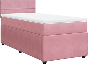 vidaXL Κρεβάτι Boxspring με Στρώμα Ροζ 90x200 εκ. Βελούδινο