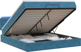 vidaXL Κρεβάτι Ottoman με Στρώμα και LED Σκούρο Μπλε 140 x 190 cm