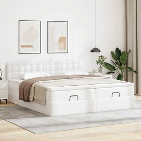 vidaXL Οθωμανικό κρεβάτι με στρώματα Λευκό 160x200cm Faux Leather