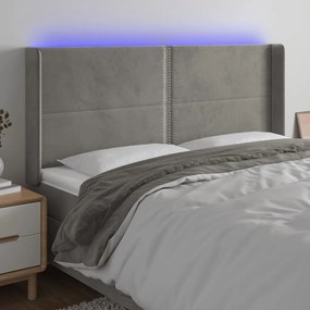 Κεφαλάρι Κρεβατιού LED Ανοιχτό Γκρι 203x16x118/128εκ. Βελούδινο 3123974