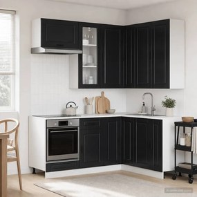 vidaXL Μονάδα κουζίνας PORTO 8 pcs Μαύρο Επεξεργασμένο Ξύλο