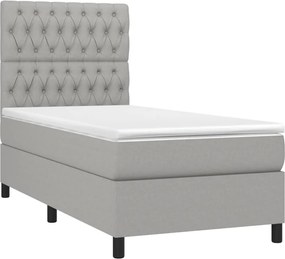 vidaXL Κρεβάτι Boxspring με Στρώμα &amp; LED Αν.Γκρι 90x190 εκ. Υφασμάτινο