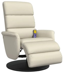 vidaXL Πολυθρόνα Μασάζ Ανακλινόμενη με Υποπόδιο Κρεμ από Συνθ. Δέρμα