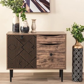 Kομότα Home Fylliana Μαύρο - Γκρί Δρύς 90x39.5x75 εκ. 90x39.5x75 εκ.