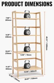 VEVOR Bamboo Bookshelf 4 Tiers Bamboo Ladder Bookshelf Trapezoid Storage Rack