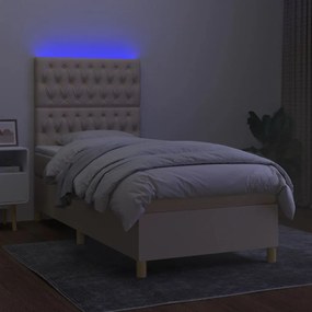vidaXL Κρεβάτι Boxspring με Στρώμα &amp; LED Κρεμ 90x200 εκ. Υφασμάτινο