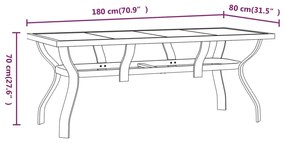 vidaXL Τραπέζι Κήπου Καφέ & Μαύρο 180x80x70 εκ. από Ατσάλι και Γυαλί