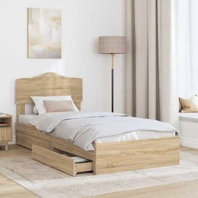 vidaXL Κρεβάτι Αποθήκης Δρύς Sonoma 100 x 200 cm Επεξεργασμένο ξύλο