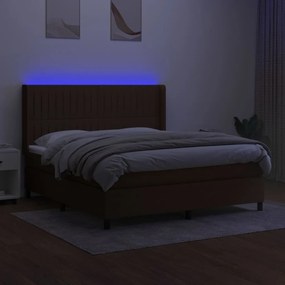 vidaXL Κρεβάτι Boxspring με Στρώμα &amp; LED Σκ.Καφέ 180x200εκ. Υφασμάτινο